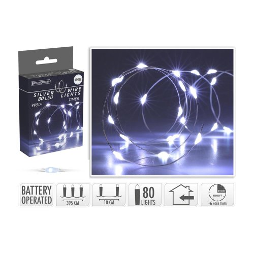 Silver wire 80l white bo timer - Vianočné osvetlenie