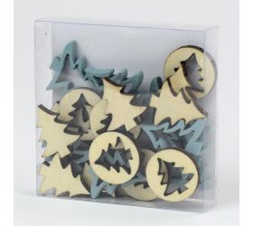 Stromček výrez drevo hn./modrý 10x10x2cm