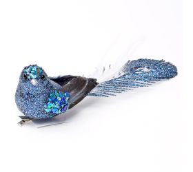 Vtáčik modrý glitrový 9 cm