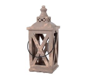 Cement dekorácia lampáš m+sklo brown 14x14xh35,5cm