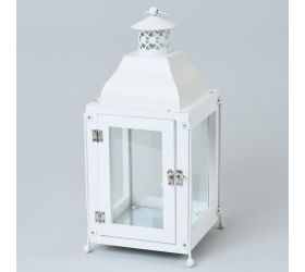 Lampáš drevo/kov+sklo biely 14,5x14,5x32,5 cm