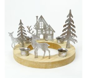 Svietnik advent príroda drevo/kov strieb 19x19x14cm