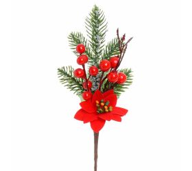Vian. vetvička červ. poinsetia, šípky, bobule, čečina, zeleň