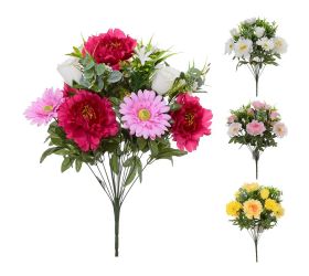 Kytica ruža,gerbera,pivonka, zeleň mix 4f 57cm