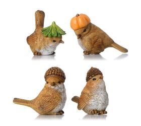 Vtáčik hnedý, klobúk šiš/žal/tek/trá mix/4 poly 6,5*3,5*6cm