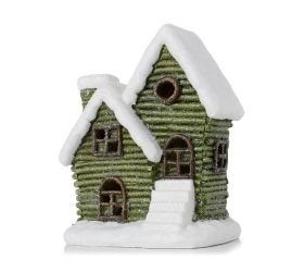 Domček zelený so snehom glit. malý led poly 15,5*11*19cm