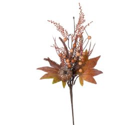 Konárik tekvica, guľky, trávy, lístie hne/or/ruž 43cm
