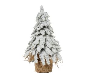 Stromček zasnežený na pníku v jute 17*17*27