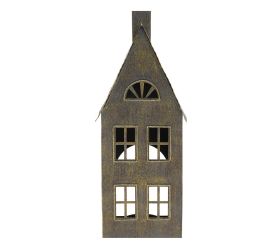 Domček siv-zla plech na čajovku 28.5x11x8cm