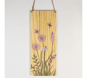 Záves tabuľka kvety  drevo 30x12x1cm natur