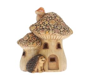 Domček hríby drevo, ježko led poly 18*12*21cm