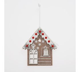 Záves perníková chalúpka hne/bie drevo 13*2*14,5cm