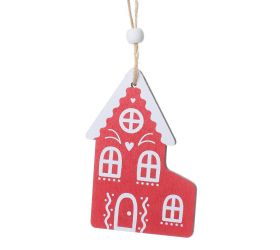 Záves perník. domček drevo bie/čer 6.5*0.5*9.5cm