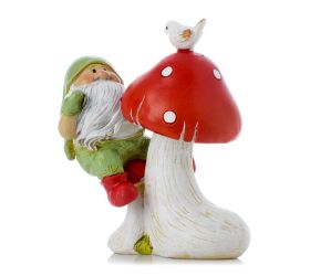 Trpaslík zelený na červ. muchotrávke, biely vtáčik poly 10*6*11.5