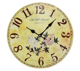Hodiny nástenné mdf dia 34cm kvety