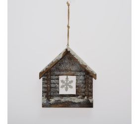 Záves domček hnedo-biely drevo 21,5*20,5*3cm