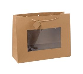 Taška kraft darčeková s oknom 40 × 31+15 cm