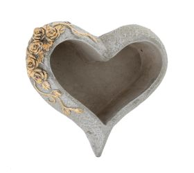 Obal srdce cement šedá zlatá ruža 21.5x19.5x7cm