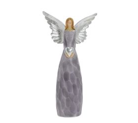 Anjel so srdcom sivo/strieborný poly 16,2*6*30cm
