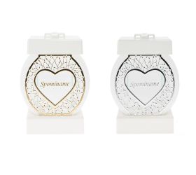 Lampion glamour kruh. srdce spomíname biely /bez náplne/ 28x15x20cm