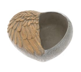 Srdce cement bledo-sivo-zlaté s krídlami 20,5cm
