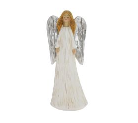 Anjel bielo-strieborný poly 6,5*5*16,5cm