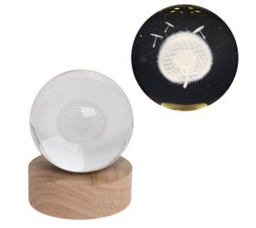 Led guľa sklo na drev.podstavci s podsvietením púpava 8*10cm
