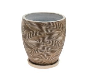 J126 kvetináč + miska kiki béžovo hnedá  34x34cm m