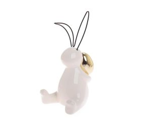 Zajac s vajcom porcelán 9,5x9,4x17,2cm bielozlatý