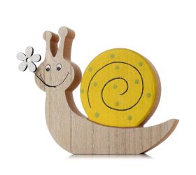 Slimák so žltou ulitou a kvetinou drevo 18*2*16cm