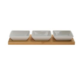 Sada servír. bambus podložka s 3ks miska porcel. 28x10x3cm *7231