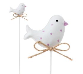 Zápich vtáčik biely plech 6*26,5cm