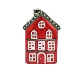 Domček na sviečku čer/zel/bie porcelan 10*8,5*14,5cm