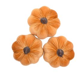 Tekvice v sieťke horčicové zamat sada 3 ks 9 cm