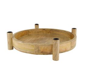 Okrúhly podnos z mangového dreva so svietnikmi 38x43x10cm