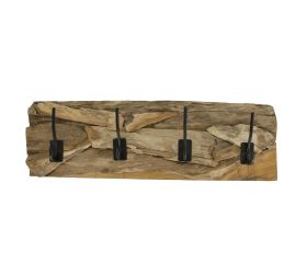 Vešiak na kabáty z teakového dreva so 4 háčikmi 58x18x8cm