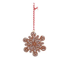 Zawieszka perník vločka hne/bie/čer poly 7,5 × 6 cm