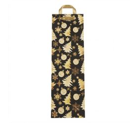 Taška papierová darčeková fľaša výška 37 × 12+10 cm golden christmas trees black