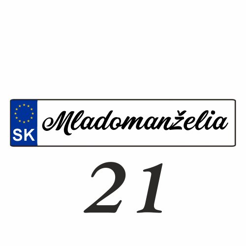 Weselna tablica rejestracyjna na samochód – SPZ 21