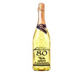 Wino musujące ze złotem na 80. urodziny - Przezroczysta etykieta – 750 ml