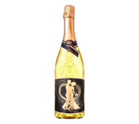 Weselne wino musujące ze złotem dla nowożeńców - Złota metaliczna etykieta – 750 ml
